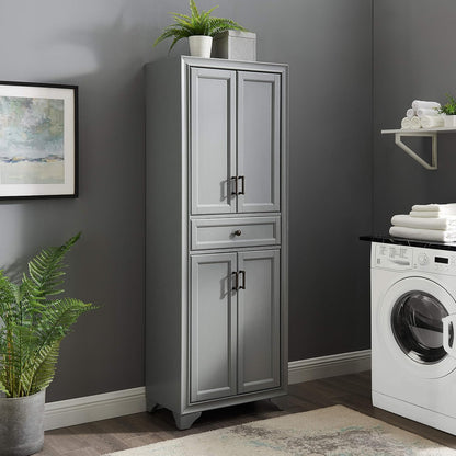 Crosley Furniture Tara Pantry Storage Cabinet with Shelves, Kitchen, Dining, or Laundry Room, Distressed Gray
