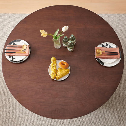Homedot 47" Round Kitchen Dining Table Walnut for 4 with Veneer Tabletop | Farmhouse Dinner Table Fluted| Two-Part Tabletop| Rustic Circle Dining Table with Wooden Strip Base for Dining Living Room