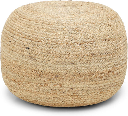 · REDEARTH · Jute Pouf Ottoman - Circular Boho Foot Stool - Jute Natural | Jute, 19.5"x19.5"x14"; Braided Pouffe Accent Sitting, Doubles as Foot Rest for Living Room, Patio, Outdoor, Bedroom