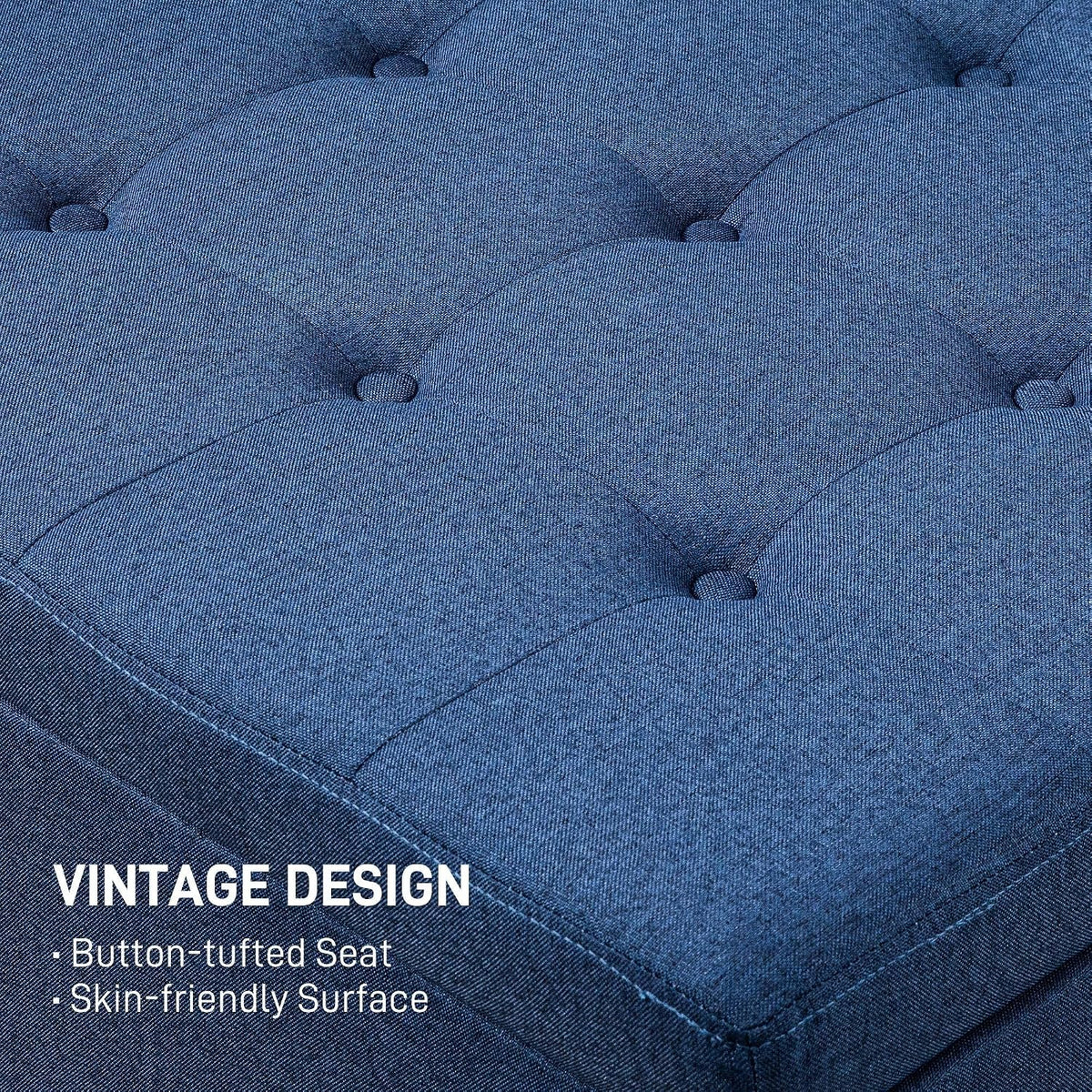 Round Storage Button Tufted Flip Top Ottoman in Luxurious Blue Velvet with Premium Upholstery and Comfortable Elegant Design