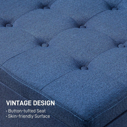 Round Storage Button Tufted Flip Top Ottoman in Luxurious Blue Velvet with Premium Upholstery and Comfortable Elegant Design