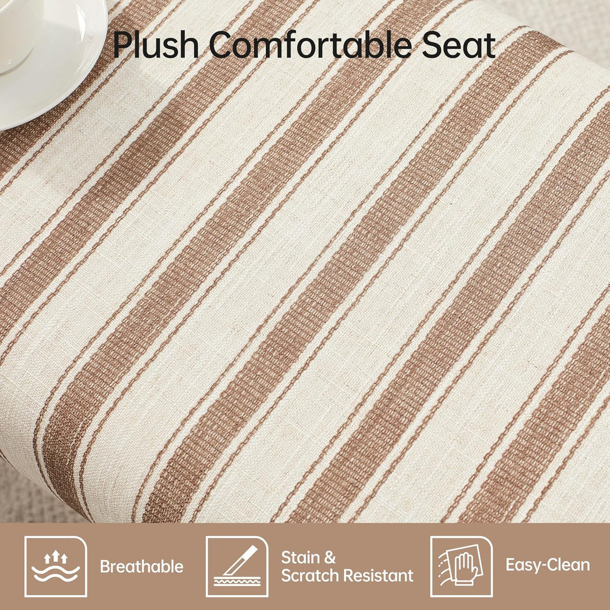VKNOW 41" Upholstered Entryway Bench, End of Bed Bench with Cushion and Rubber Wood, Kitchen Dining Bench, Striped Bench for Dining Table, Bedroom, Living Room, Brown